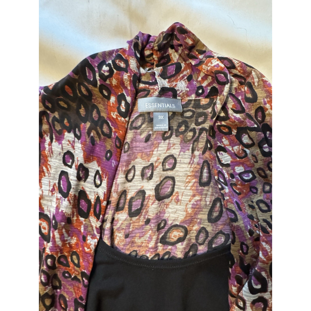 Essentials Layered Top Women 3X Black Animal Print Ruffle Cardigan Boho Chic - Picture 2 of 8